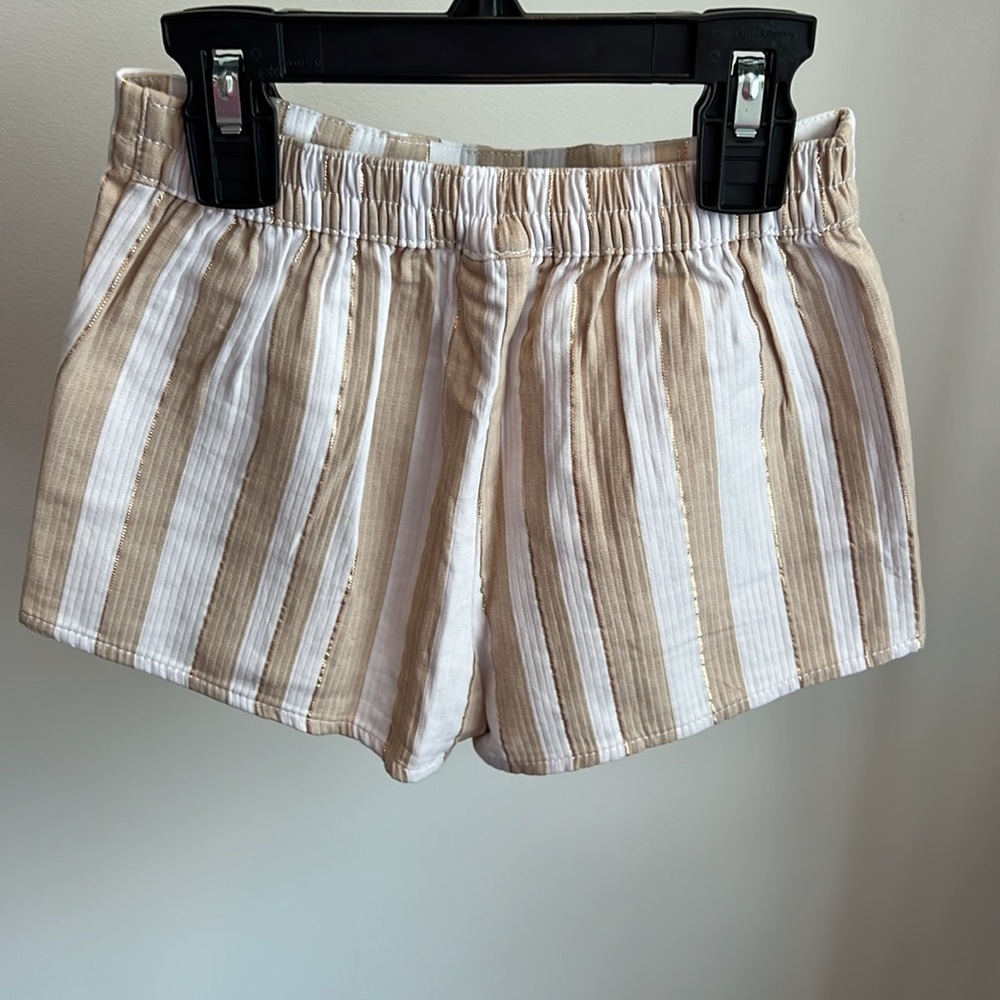 Janie and Jack girls size 3 tan white gold stripe shorts with bow detail - Picture 2 of 3